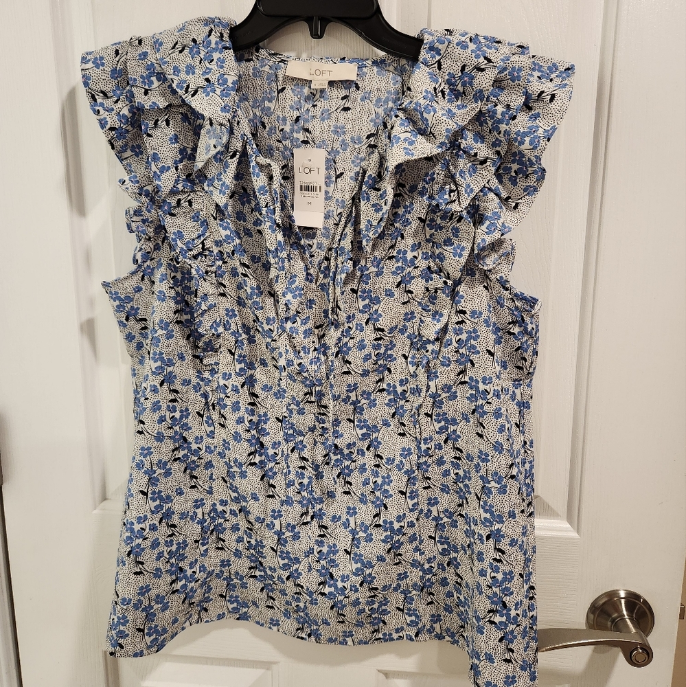 NWT Loft sleeveless floral ruffle blouse